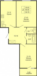 Двухкомнатная квартира 59.78 м²